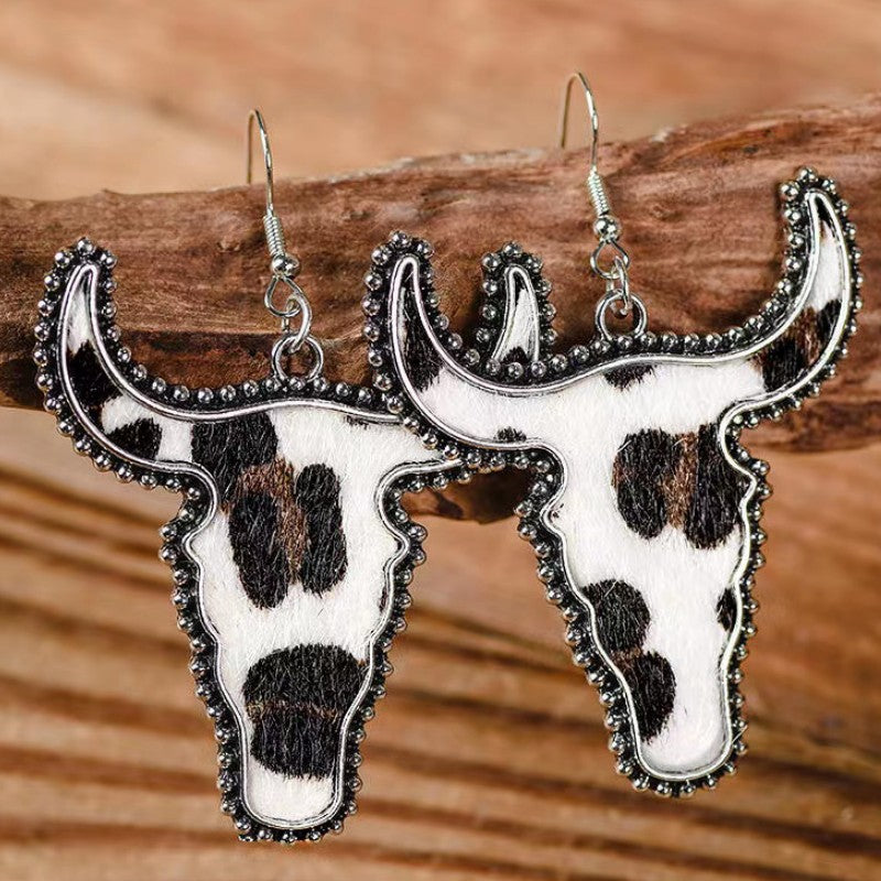 Alloy Animal Print Cow Head Earrings