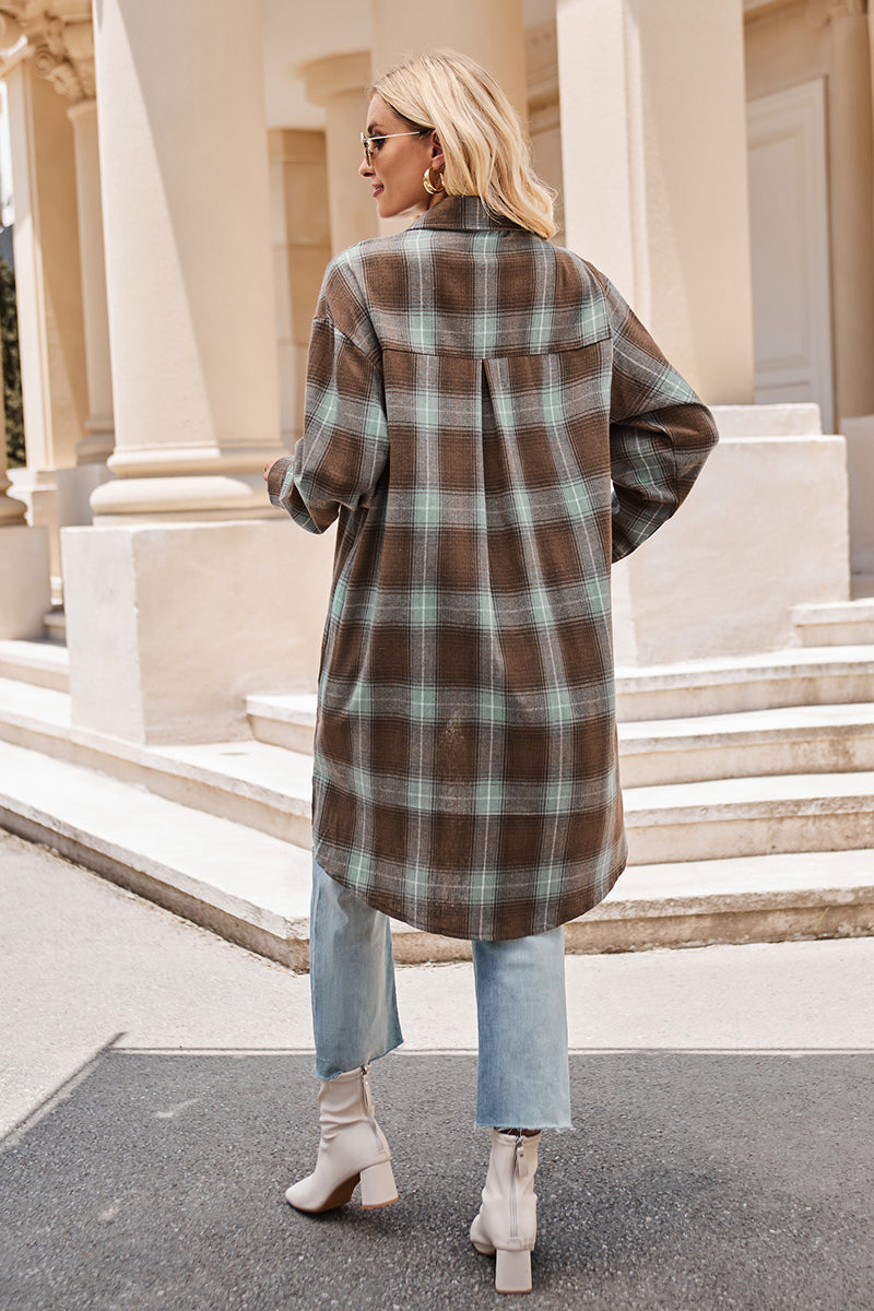 Mandy Plaid Collared Neck Long Sleeve Coat