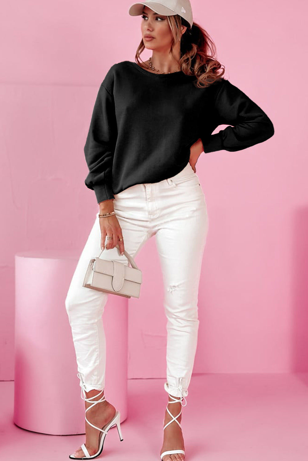 Bow Cutout Round Neck Long Sleeve Sweatshirt